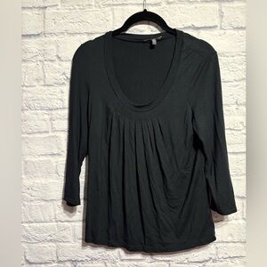 Anne Klein Black Scoop Neck Modal Pleated Front Long Sleeve Top PS